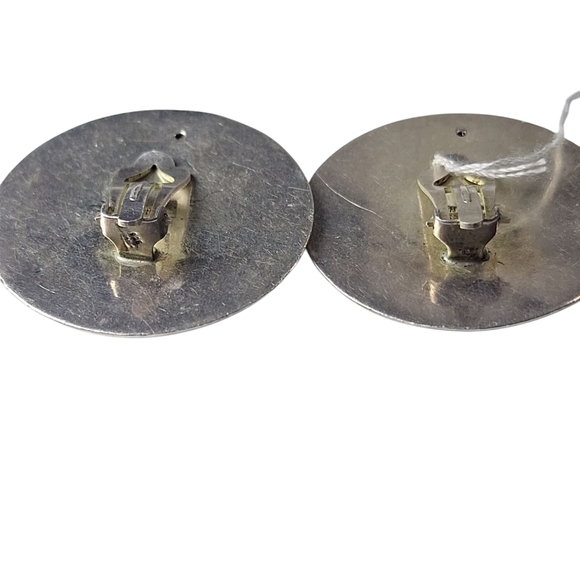 Vtg Sterling Silver Carnelian Agate Chunky Circle Clip-on Earrings 1.25" SIGNED - Picture 4 of 8